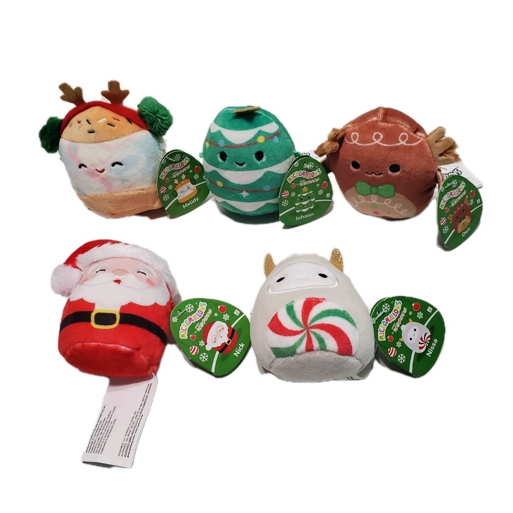 Squishmallows Holiday Christmas Plush Set: Melidy, Johann, Den, Nick, Nissa 2"